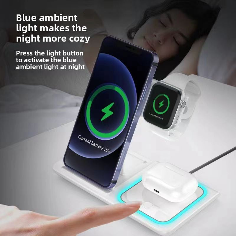 Foldable Three-in-One Wireless Charger with Ambient Light