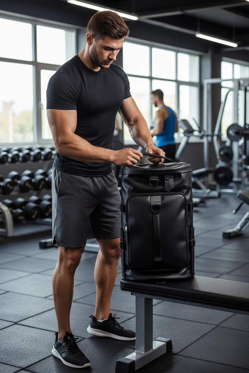 Black backpack - lifestyle at gym